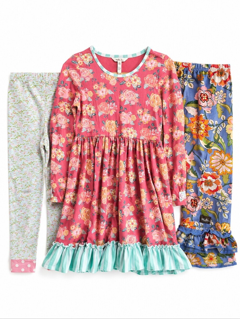 Lot of 3 Matilda Jane Girls Clothes Size 10-12 Floral Dress & 2 Leggings Boho